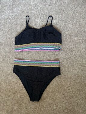 Cupshe Black Bikini Set with Multicolor Trim